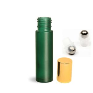 10-ML-Green-coloured-Roll-on-Bottles -With-Golden-Cap,-Pack-Of-6